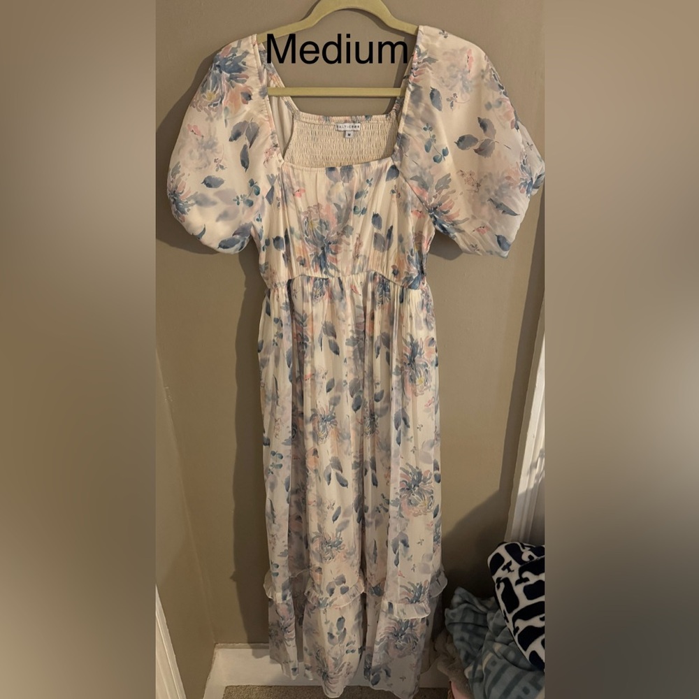 Baltic Born Floral Maxi Dress - Cream and pink/Blue